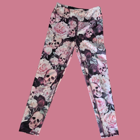 Evolution and Creation Pants - Evolution and Creation Pink Skull Yoga Gym Leggings Medium